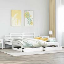 Lova su ištraukiama dalimi/stalčiais be čiužinio balta 80x200cm