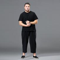 Vyriški drabužiai Didelio dydžio sportinis kostiumas Vyras Vasarinis kostiumas Lininis marškinėliai Madingas vyriškas rinkinys Kinų stiliaus plius dydis 6XL juoda