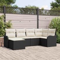 Sodo Sofų Rinkinys su pagalve 6 pcs Juoda ir balta Poli ratanas