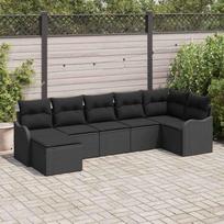 Sodo Sofų Rinkinys su pagalve 7 pcs Juoda Poli ratanas