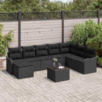 Sodo Sofų Rinkinys su pagalve 9 pcs Juoda Poli ratanas