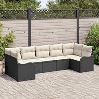 Sodo Sofų Rinkinys 7 pcs Juoda ir balta Poli ratanas