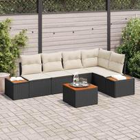 Sodo Sofų Rinkinys 6 pcs Juoda ir kreminė Poli ratanas