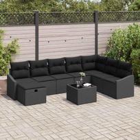 Sodo Sofų Rinkinys su pagalve 9 pcs Juoda Poli ratanas