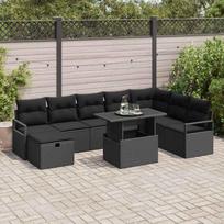Sodo Sofų Rinkinys su pagalve 9 pcs Juoda Poli ratanas