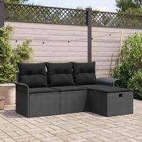 Sodo Sofų Rinkinys su pagalve 4 pcs Juoda Poli ratanas