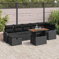 Sodo Sofų Rinkinys su saugykla 8 pcs Juoda Poli ratanas