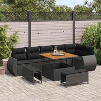 Sodo Sofų Rinkinys su pagalve 9 pcs Juoda Poli ratanas