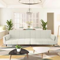 Dvivietė sofa-lova su dvejomis pagalvėmis, kreminė, aksomas
