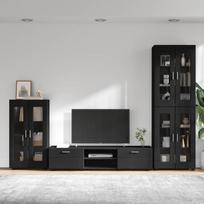 TV spintelių komplektas FLORIN 3 pcs Juoda Apdirbta mediena