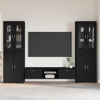 TV spintelių komplektas FLORIN 3 pcs Juoda Apdirbta mediena