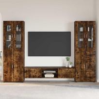 TV spintelių komplektas su stalčių FLORIN 3 pcs Rūkyta ąžuolas