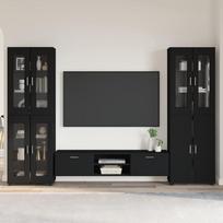 TV spintelių komplektas FLORIN 3 pcs Juoda Apdirbta mediena