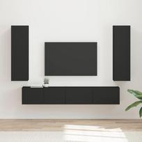 TV spintelių komplektas 3 pcs Juoda Apdirbta mediena