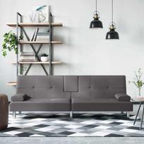 Sofa-lova su puodelių laikikliais, pilkos spalvos, dirbtinė oda