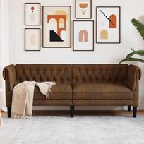 Trivietė chesterfield sofa, rudos spalvos, audinys