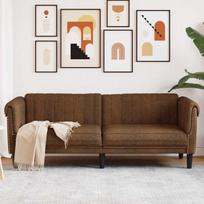 Trivietė sofa, rudos spalvos, dirbtinė versta oda