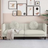 Trivietė sofa su pagalvėlėmis, kreminės spalvos, aksomas