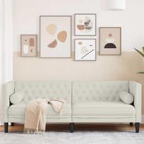 Trivietė chesterfield sofa su pagalvėlėmis, kreminė, aksomas
