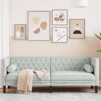 Trivietė chesterfield sofa su pagalvėlėmis, pilka, aksomas