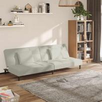 Dvivietė sofa-lova su dvejomis pagalvėmis, kreminė, aksomas
