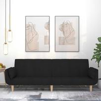 Dvivietė sofa-lova su dvejomis pagalvėmis, juoda, audinys