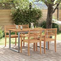 Sodo stalas Pilka 140 x 80 x 75 cm Kietos akacijos mediena