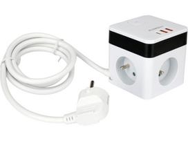 Maitinimo laidas/ilgintuvas su įžeminimu kubo formos | 5 lizdai + USB | 1,0 mm2 | 1.4 m (72480)