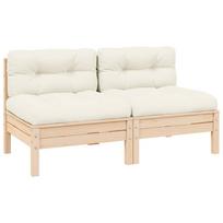 Dvivietė sodo sofa su kreminėmis pagalvėlėmis, pušies masyvas