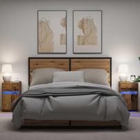 LED naktinis staliukas su spintelėmis 2 pcs Sena mediena