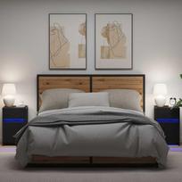 LED naktinis staliukas su spintelėmis 2 pcs juoda ąžuolo