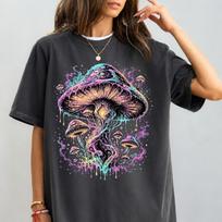 Trippy Mushroom Shirt, Psychedelic Fungi Graphic Tee, Vaporwave Festival Apparel, Weirdcore Rave Clothing, Retro Alt Aesthetic 2XL black