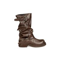 Genuine Leather~Inner Height Black Mid Length Leg Boots for Women, Autumn Thick Soled Pleated Pile Boots, Western Cowboy Knight Boots 35