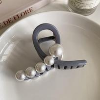 Women Pearl Hair Claw Clip 8.5cm PC Shark Clip With Glossy Bead Accent For Daily Bun Updo Fashion OL Hair Accessory In Four Colors mėlyna