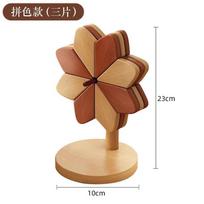 Windmill heat insulation pad, dining table decoration, creative home good, solid wood pot holder, foldable cup mat, bowl mat (as the picture,14x14cm)