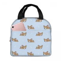 Corgi Puppy Lie Down In Blue Background Insulated Lunch Bag for Kids Cooler Thermal Food Box Tote Portable Lunch Boxes Container One Size