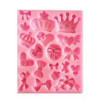Food Grade Silicone Fondant Mold Crown Bow Design Multiple Cavities Silicone Mold Smooth Surface Heat Resistant Sugar Paste Mold rožinė