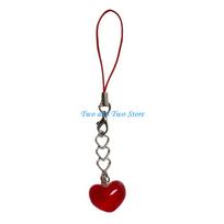HX6F Love Heart Keyring Couple Keychain Handmade Cellphone Lanyard Unique Charm for Key and Earphone Cases raudona
