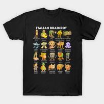 Asian Size Men Black Print T-shirt Italian Brainrot 2025 No-Cut Print Cotton Tshirt 4XL juoda
