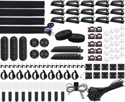 200PCS Cable Management Kit,4 Cable Sleeves,37 Cable Clips7 Cable Holders,10 Zip Tie Mounts20 Cable Clip Nails100 Cable Fastening Ties20+2 Roll Cable juoda