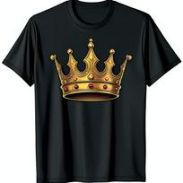 Men s Black T-Shirt with Intricate Gold Crown Design and Red Jewels XXXL