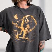 Cavalier King Charles Spaniel Howling Moon Graphic Tee, 90s Retro Dog Lover Shirt S