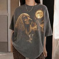 Cocker Spaniel Howling Moon Shirt, Vintage Dog Graphic Tee, Personalized Pet T-Shirt, Customized Dog 2XL