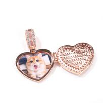 The BLING KING Heart Shape Custom Photo Locket Frame Pendant Engrave Name Fashion Memory Jewelry for Couple Valentine's Day Gift 18inch&Small Rose gold