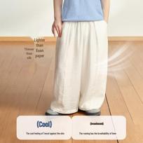 LUSON Boys' Summer Linen Blend Straight-Leg Pants 130 pilkšvai balta
