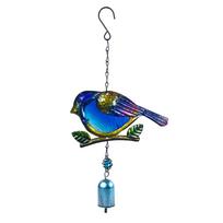 Bird Garden Wind Chime With Handcrafted Metal And Glass For Garden Patio Decor Blue Bell