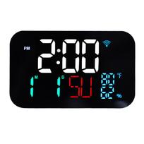 WiFi Smart Clock Thermometer Humidity Digital Clock Weather Station Alarm Date Day Compatible with Tuya Smart App Remote Control