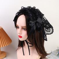 Dark Lace Headband Lolita Bridal Veil Gothic Angel Elegant Hair Accessory for Costume Wedding Photoshoot