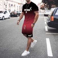 Vasaros karštas išpardavimas Vyriškas 3D gradientinis kostiumas Madingas laisvalaikio vyriškas trumpomis rankovėmis marškinėlis + šortai dviejų dalių sportinės aprangos rinkinys S