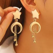 Retro Fashion Star Moon Round Ball Tassel Pendant Dangle Earrings for Women Party Daily Street Shot Exaggerated Jewelry Gifts auksas